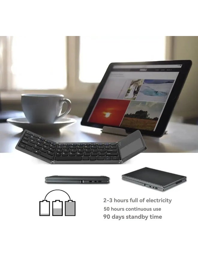 M MIAOYAN Tri-fold portable Bluetooth keyboard with touchpad, compatible with multiple systems including iOS/Android/Windows smartphones and tablets. - Image 5